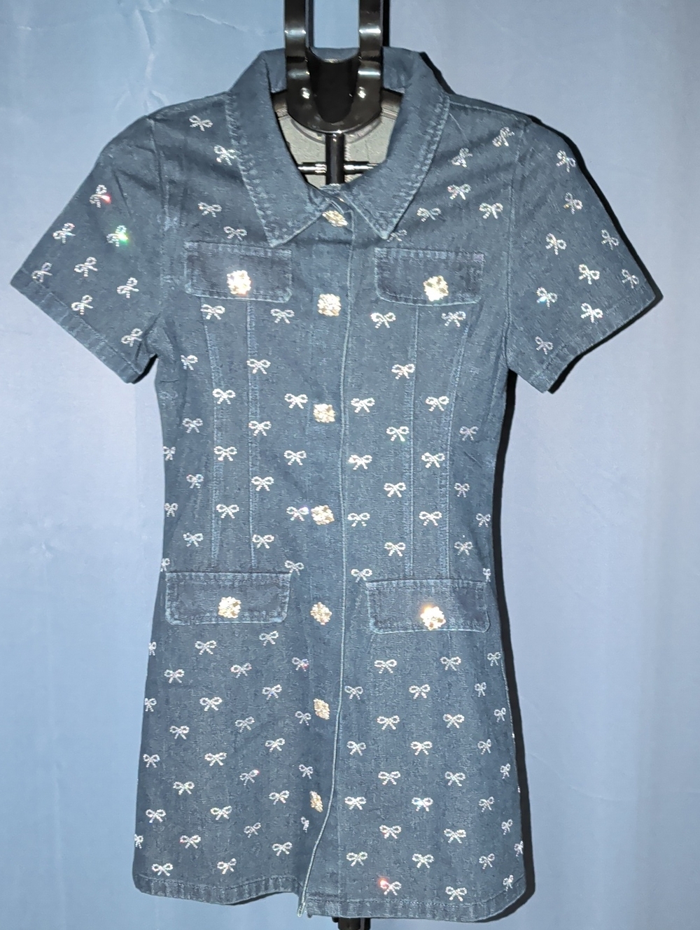 Women’s Denim Dress with Embroidered Bows